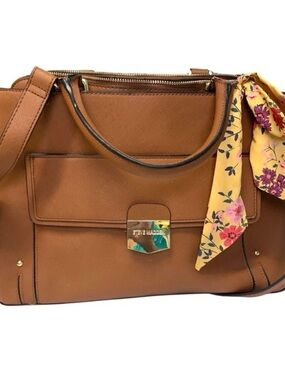Steve Madden Large brown Leather Satchel Purse with Floral Scarf